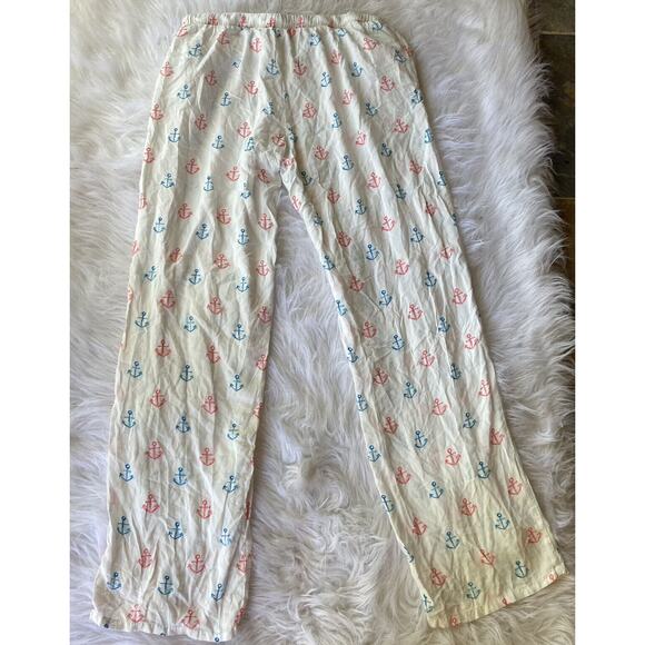 Forever 21 Lounge Pants Size S Anchors Nautical Drawstring White Blue Red Sleep - Picture 8 of 9